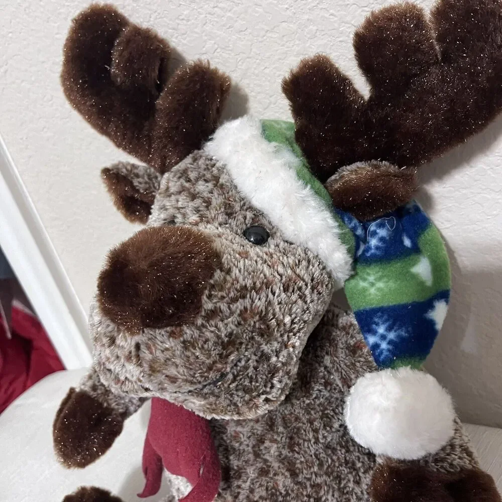 Chosun Christmas Moose Reindeer Holiday Plush Stuffed Animal scarf & hat frosted
